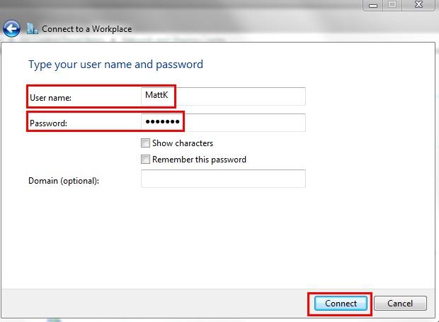 8. Enter your User name and Password (the same ones