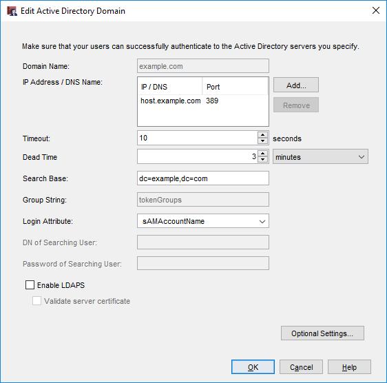 Active Directory Wizard 102 If you select to edit the settings, or