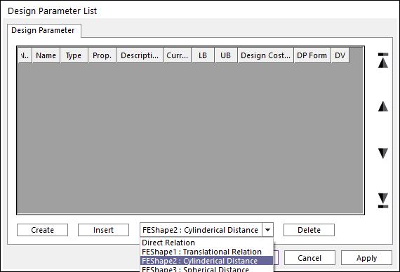 1. From the AutoDesign menu, click Design Parameter. This will bring up the design parameter list dialog as shown below. 2. To set design variable 1 a.