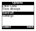 Press the CLEAR button to return to the Ready prompt if necessary (Figure 1 30). 3. Select Options (Figure 1 30). 4. Select Send all to transfer all stored data to the host computer (Figure 1 30).