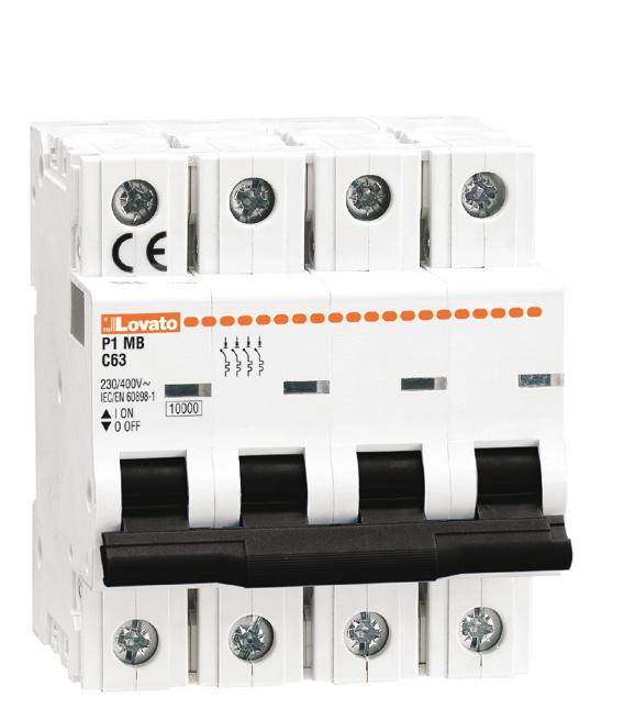 Miniature Circuit Breakers 1 to 63A MCB 10KA P1 MB 4P... 4 pole B curve Order Code Curve IEC In IEC Icn No. of DIN modules Weight Type (A) (ka) (kg) P1 MB 4P B01 B 1 10 4 0.