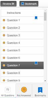 The Not Answered and Bookmarks tabs at the bottom can show the questions in those categories.