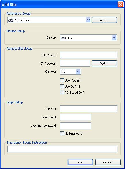 Device Setup: Select the system of the remote site to register. When registering an IP camera, select IP Camera.