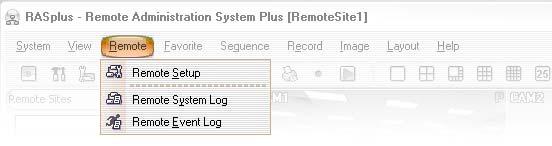 Remote Setup: Remote Setup can be used to change the setup of a remote DVR. Select the remote site on the Remote Sites panel, initiate the Remote Setup menu, and the setup screen displays.
