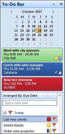 8 Customizing the To-Do Bar 1. Click the Mail, Calendar, Task or Notes button on the Navigation Pane. 2. Click the View menu. 3. Point to To-Do Bar. 4. Select Normal.