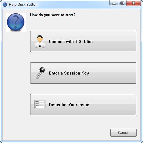 If the Bomgar Button has been customized, it will appear on your customer s computer with a custom image and title. Clicking this button opens a dialog prompting your customer to start a session.