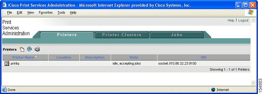 Chapter 13 Configuring Print Services Figure 13-3 Print Services Administration GUI Step 3 Click the Add Printer icon.