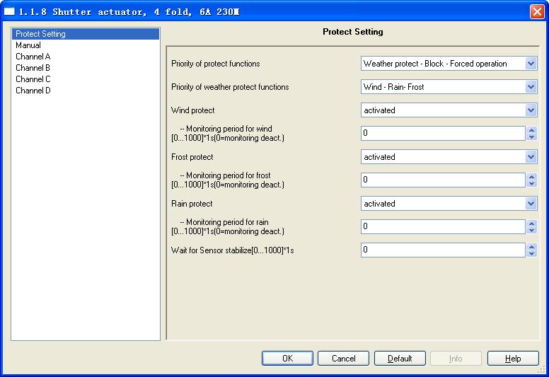 Parameter priority of protect functions Fig.5.1 parameter window Protect Setting The parameter defines the priority between forced operation, the weather protect and block.