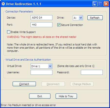 Chapter 6. Menu Options Drive Redirection Options As shown in Figure 6-6 the following options may be enabled: Disable Drive Redirection If enabled the Drive Redirection is switched off.