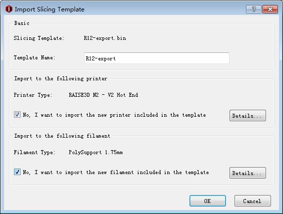 Check No, I want to import the new printer included in the template to import its Printer