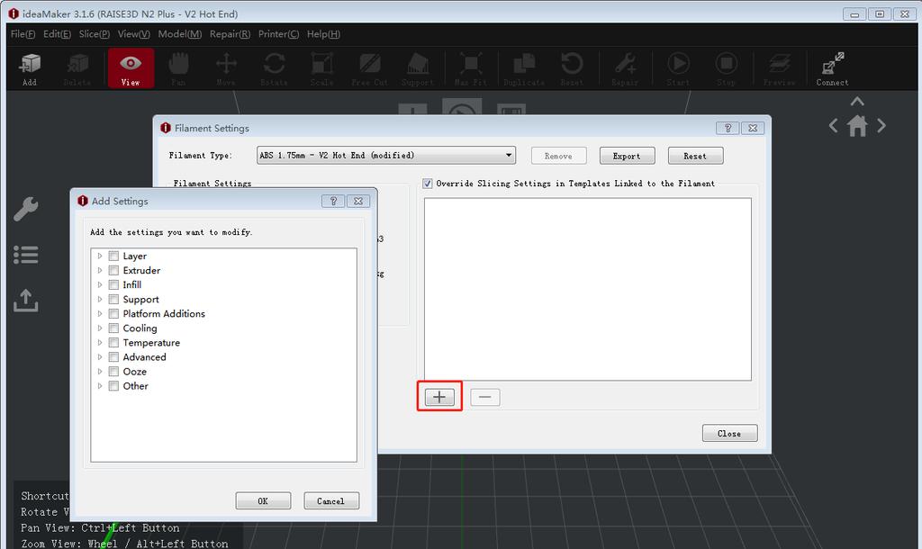 Remove refers to deleting the current filament template. Note: remove function only work for the template which was added manually, the default template cannot be removed.