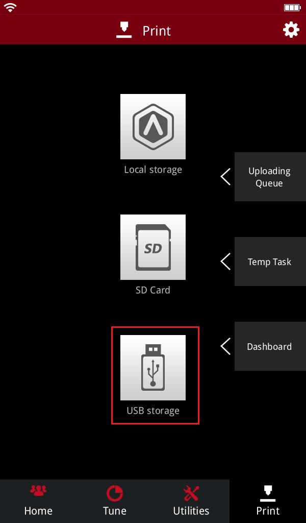 2. Insert the USB or SD storage unit into your printer and select the file to start your first print. Figure 3.