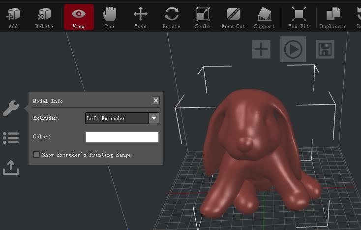 Figure 4.20: Check models with different extruders in different colors. (Enabling this button also allows us to watch model in different angles by left-drag your mouse.