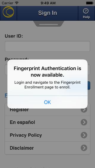 On ios the app checks to see if the device is fingerprint enabled and if it has fingerprints registered with Touch ID. If so then the Fingerprint Authentication availability prompt is displayed.