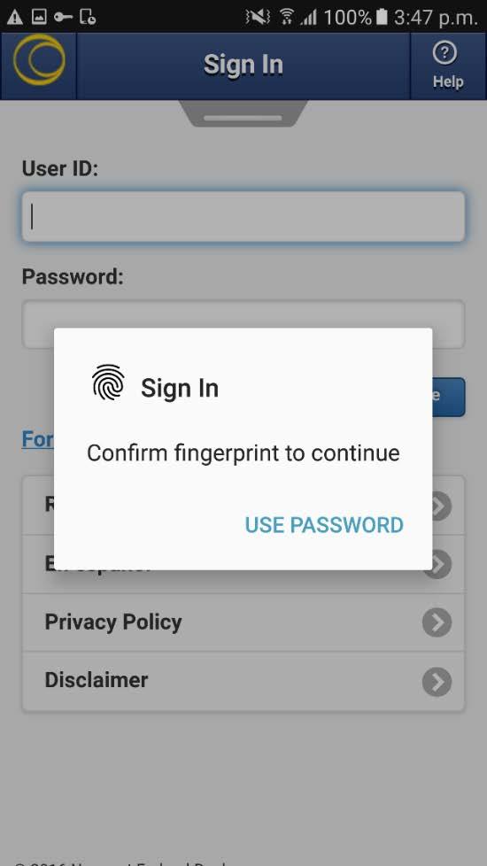to Sign In to the imobile app using Fingerprint recognition or the