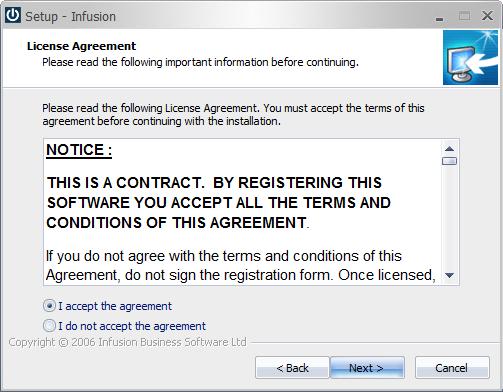 The License Agreement form is next After having read the