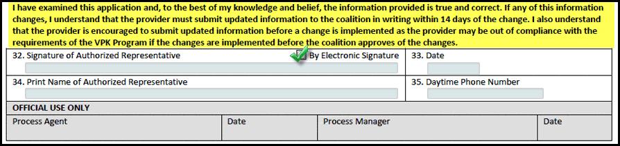 Before signing the forms please read the electronic signature statement, and then click
