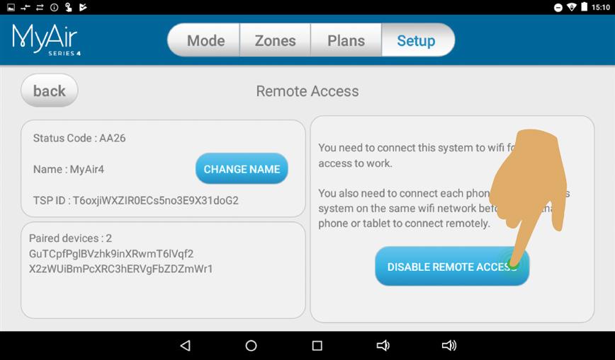 13 - REMOTE ACCESS MyAir 4 has the ability to control your system from your Android or Apple smart phone when you are outside of the home WiFi network using your phone s internet connection (Eg