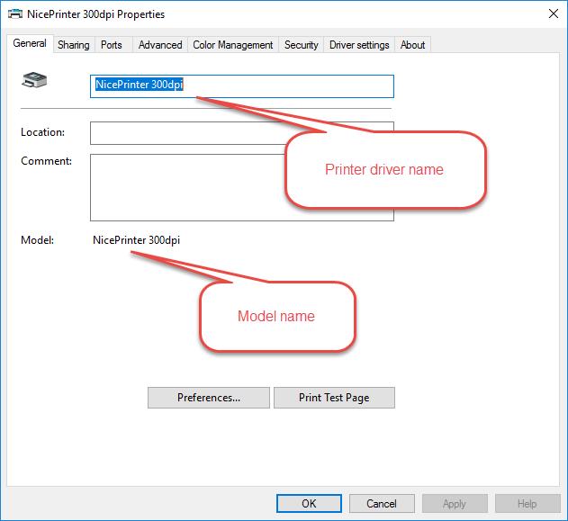 Note that model name is not the same as printer driver name.