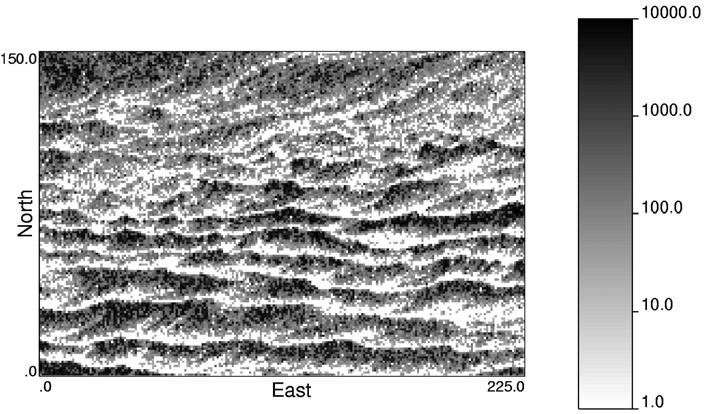 Figure 9: The training image after modified lognormal transform. Flow Simulations Figure 10: The training image after scale up. The 2002A Eclipse black oil simulator was used for the flow simulation.