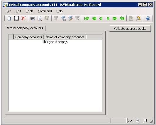 3. In the Virtual company accounts form, create a new