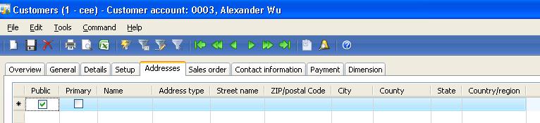 In the Customer account field, enter the customer account number, and then in the Name field, enter Alexander Wu.