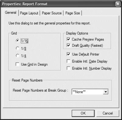 Chapter 4 Designing Report Templates Setting up your report page layout The page layout specifications are those that you apply to the page when it prints or when you preview the page layout.
