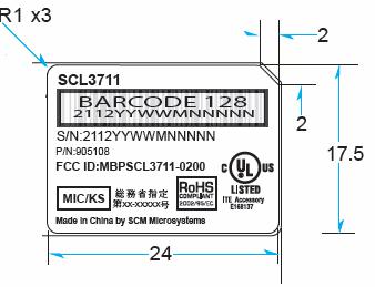 SCL3711 REFERENCE MANUAL 16 4.2. Quick reference data 4.2.1. SCL3711 dimensions Item Characteristic Value Weight 10.2 Grams External dimensions(mm) 65.