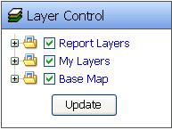 You can also view and update your layers by clicking the Layer Control button. When you click the Layer Control button, an identical Layer Control window opens in a separate popup window.