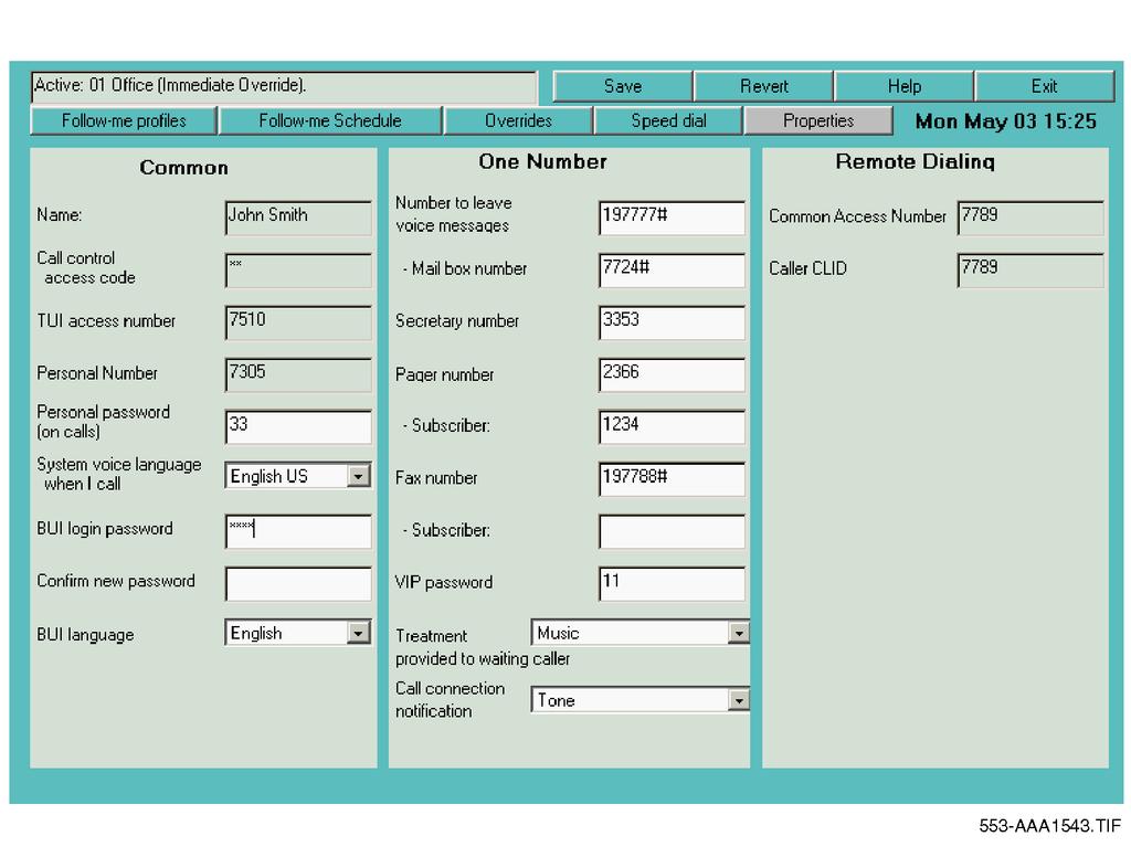 Properties window You configure ICD properties to fit your requirements. For example, you can change your BUI login password, your fax machine number, and your pager number. Click the Properties tab.