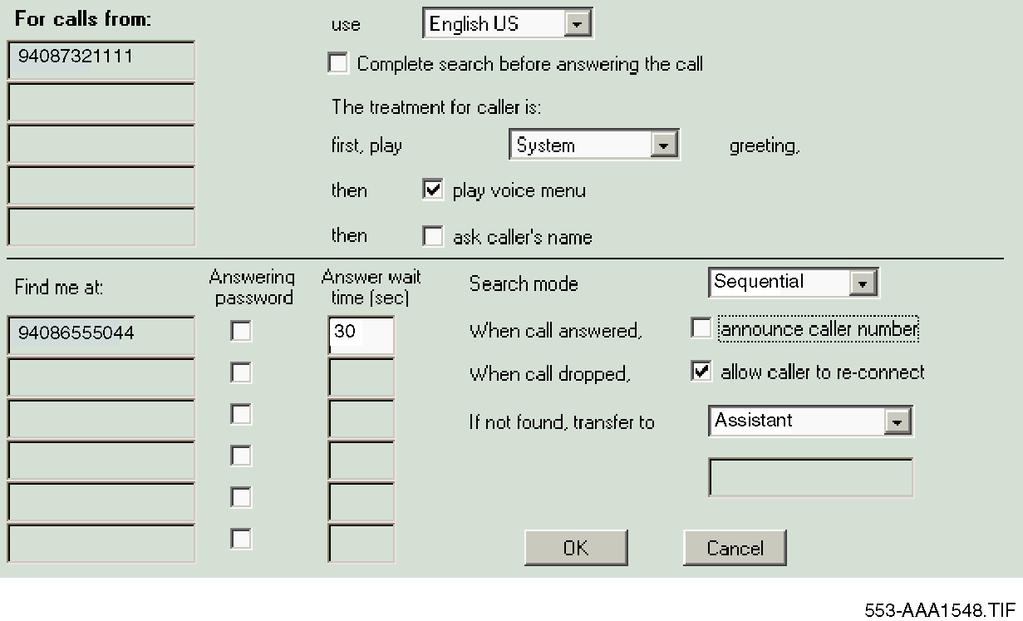 c. Leave Search mode set to Sequential. d. Leave the when call answered, announce caller number check box empty. e. Select if not found, transfer to Assistant.