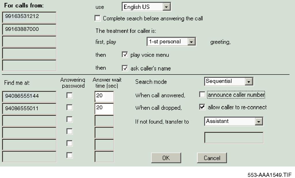 Figure 13: Follow-me profiles Options second caller group Follow-me profiles configuration third caller group Chris programs ICD to play a special greeting for calls that do not have caller