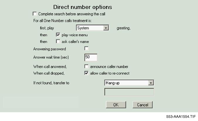 Figure 18: Direct Number Options window Changing a programmed override In this example, Chris Lee programs an override. Refer to Figure 17 on page 59 for this example.