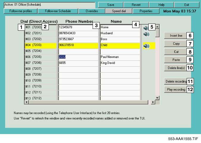 Speed dial window You can create a list of phone numbers that you dial using the Speed Dial feature.