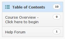 Student Guide to elearn 5 Table of Contents Once you click on the Content link located on the Navbar, you will see a Table of Contents along the left side of the page.