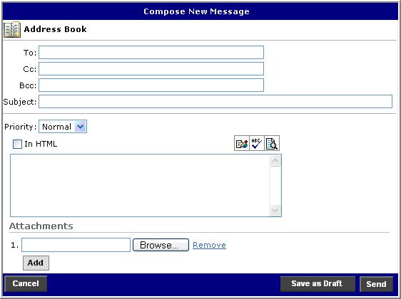 Composing email messages To compose a new email message: 1. Click the Compose icon ( ) on the Message List page. The Compose New Message page displays.