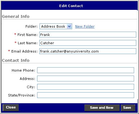 Editing address book contacts 1. Click the First Name or Last Name link of the contact you wish to edit from the list of contacts. The Edit Contact page displays.