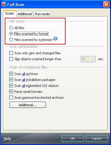 Extensionless files are always scanned, irrespective of the file type selected.