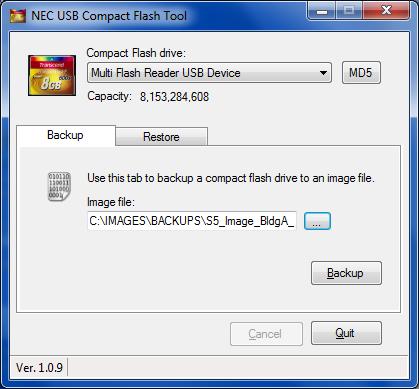 Page 4 Launch the NEC USB Compact Flash Tool. (a) Verify the tool recognizes the CF card. (b) Select the Backup tab.