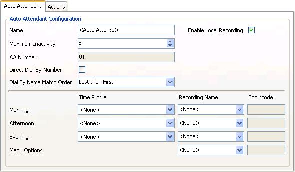 5.1 Create an Auto Attendant Auto Attendant Configuration: The following process shows by example the setup for an auto attendant for Embedded Voicemail.