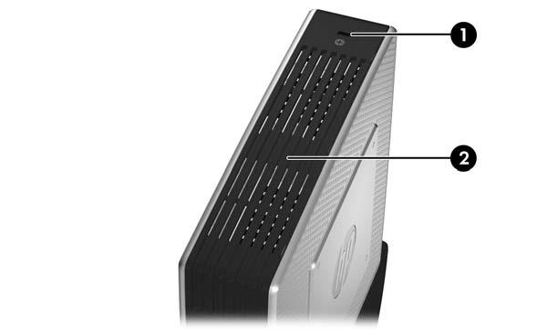 (2) Power button (5) Line-out (headphone) audio connector (3) Flash drive activity LED (6) Universal serial bus (USB) connectors (2)