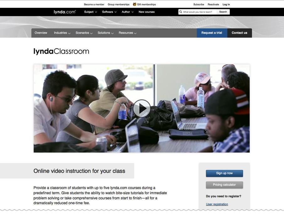 On the lyndaclassroom page, click Sign up now to begin the registration process.