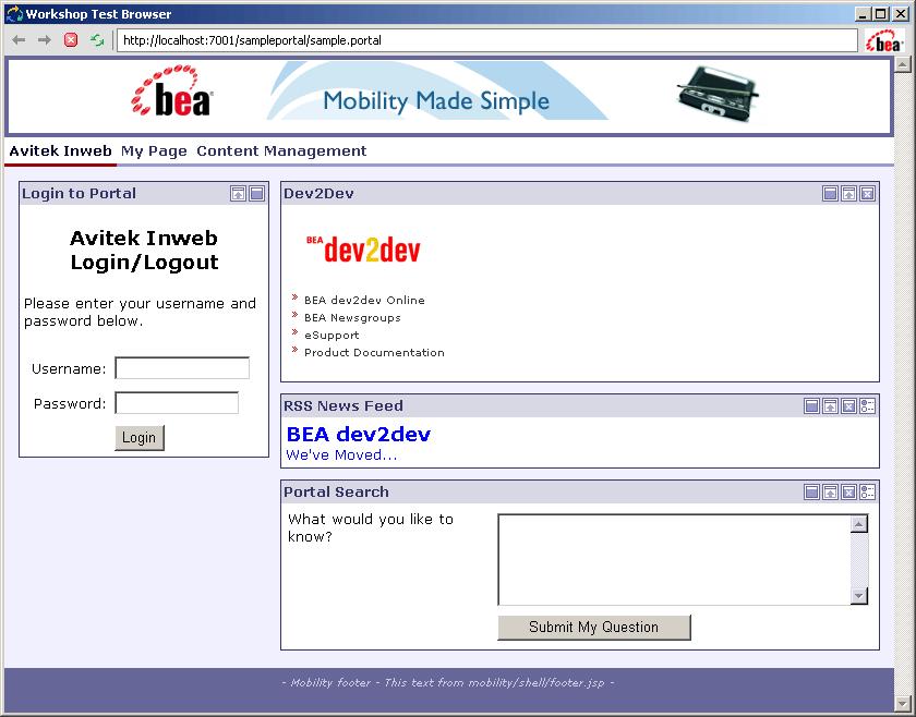 2 Mobilize the Portal 18. An updated test browser will display, in which you should now see a sample header and footer, which indicates that the portal has been mobilized.