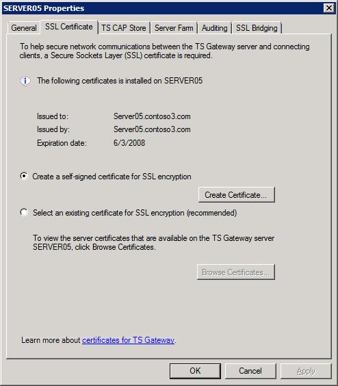 SSL Certificate Tab of a TS