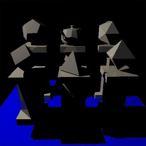 Figure 12: Teapotahedron scene ray traced with shadows and reflections on the GPU. The right image is rendered with reflections only. the area light are pre-computed and stored in a texture.
