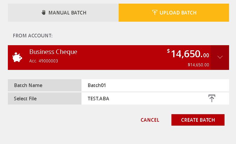 UPLOAD A BATCH Uploading a Batch allows you to upload an aba file from your accounting software to process a Batch payment. After creating a Batch, confirm that Upload Batch has been selected.