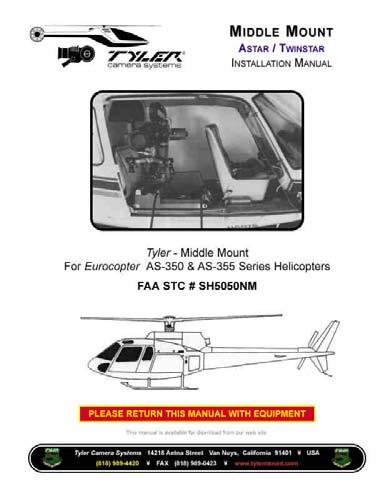 Refer to the following Installation Manuals for instructions on installing Tyler Middle Mount II on helicopter: (Available for download from our web site) Tyler -