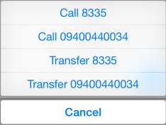 To blind transfer the call to a contact, tap the Contact button and find the user either by searching or scrolling.