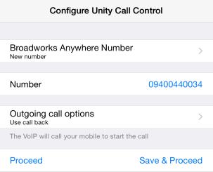 Please note that you must enter only the phone number of the mobile device that Unity is running on; if you enter any other number Unity will not work as expected.