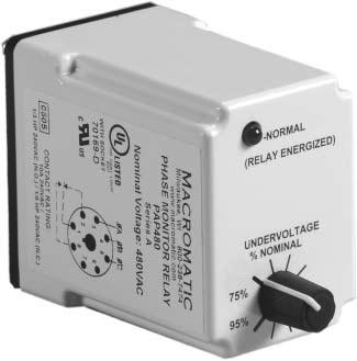 (with appropriate socket) The PA Series Phase Monitor Relays provide protection against phase loss, phase reversal & undervoltage in a compact plug-in design.